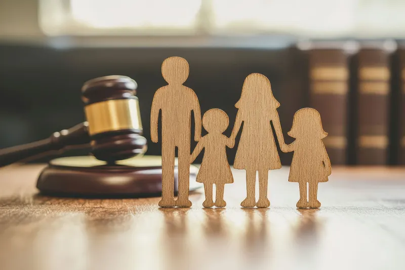 Documentos familiares sobre un escritorio sobrio, en un contexto de asesoría jurídica de familia